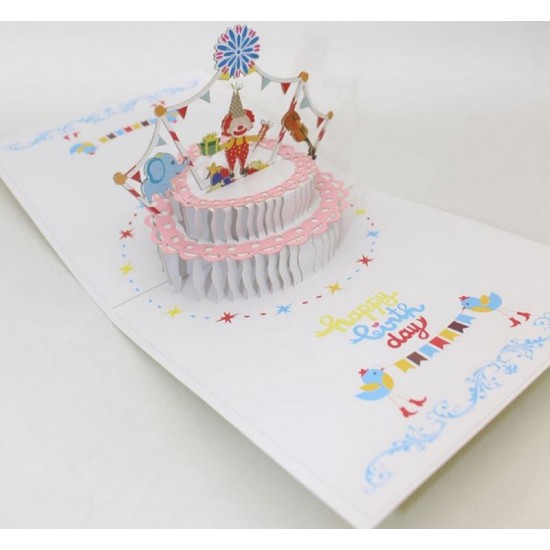 Handmade 3d Pop Up Card Circus Clown Canvas Bell Tent Unicycle Happy Birthday Origami Greetings Kid Child Son Daughter Party Invitation