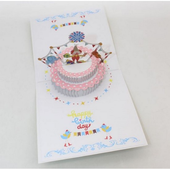 Handmade 3d Pop Up Card Circus Clown Canvas Bell Tent Unicycle Happy Birthday Origami Greetings Kid Child Son Daughter Party Invitation