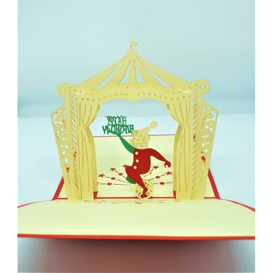 Handmade 3d Pop Up Birthday Card Clown Circus Happy Birthday Kid Child 1st Party Invitation Music Violin Vintage Gift Fireworks Star Banner