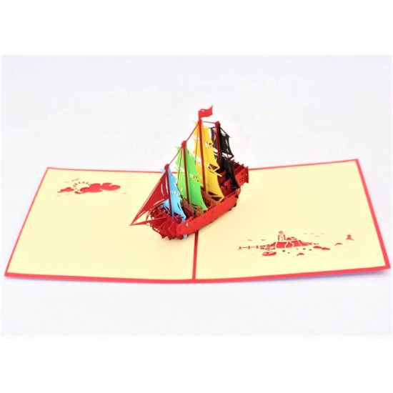 Handmade 3d Pop Up Card Vintage Medieval Galleon Boat War Ship Battleship Birthday Wedding Anniversary Mother's Day Father's Day Moving Home