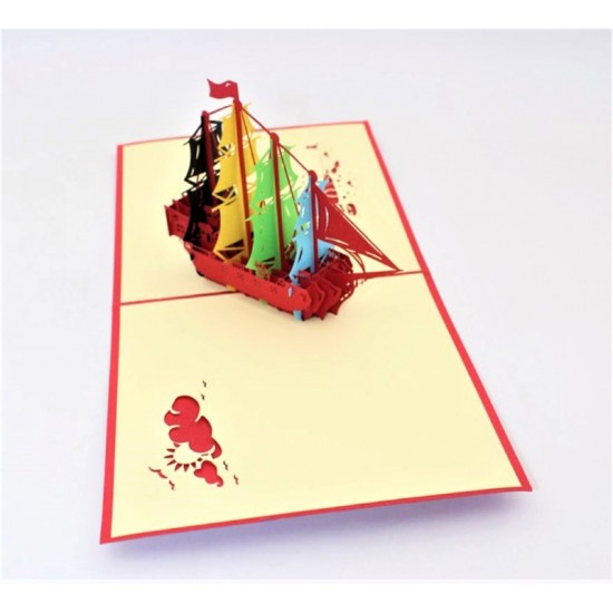 Handmade 3d Pop Up Card Vintage Medieval Galleon Boat War Ship Battleship Birthday Wedding Anniversary Mother's Day Father's Day Moving Home