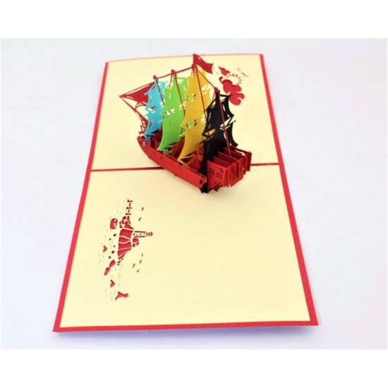 Handmade 3d Pop Up Card Vintage Medieval Galleon Boat War Ship Battleship Birthday Wedding Anniversary Mother's Day Father's Day Moving Home