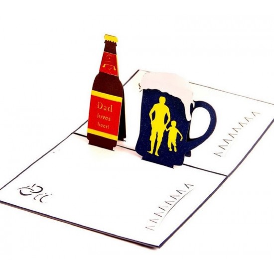 Handmade 3D Pop Up Card Dad Loves Beer Birthday Father's Day Gift