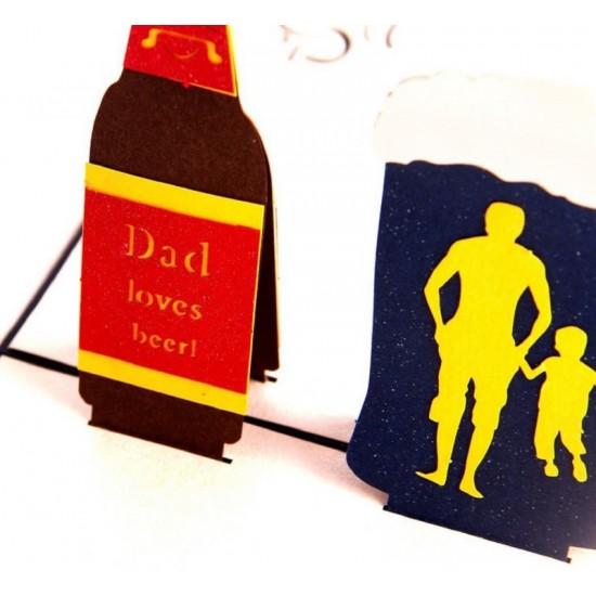 Handmade 3D Pop Up Card Dad Loves Beer Birthday Father's Day Gift