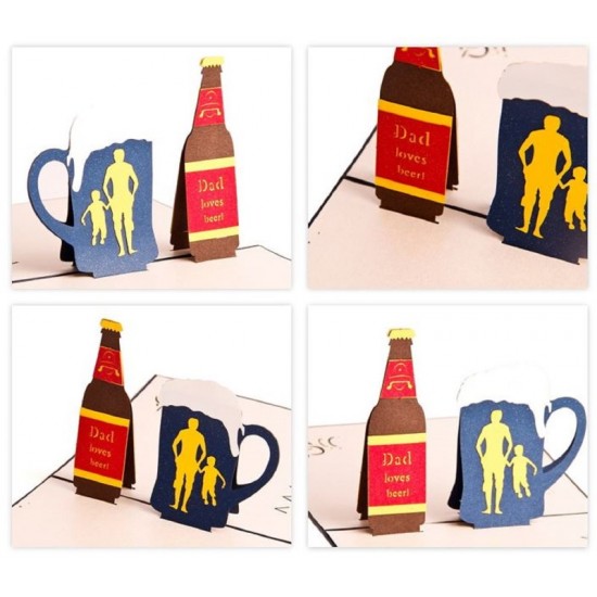 Handmade 3D Pop Up Card Dad Loves Beer Birthday Father's Day Gift