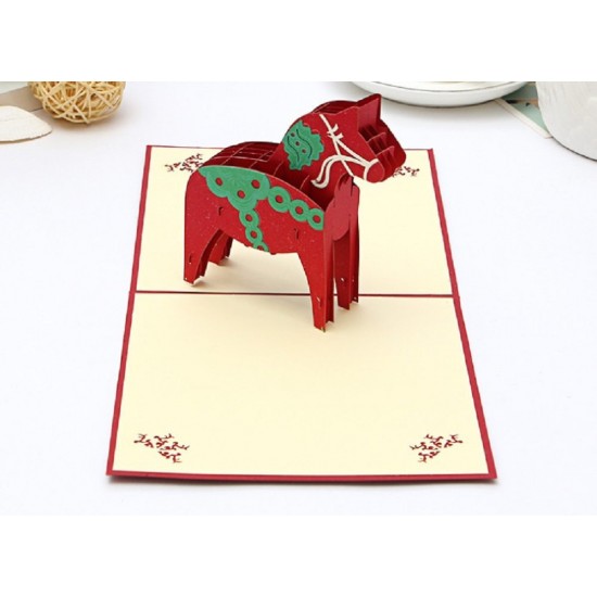 Handmade 3d Pop Up Popup Greeting Card Swedish Dala Horse Dalecarlian Horse Red Birthday, Anniversary, Wedding Anniversary, Father's Day, Mother's Day, Halloween, Christmas, New Year Eve, Graduation, Move Home, Housewarming, Change Job, Valentines Day Gif