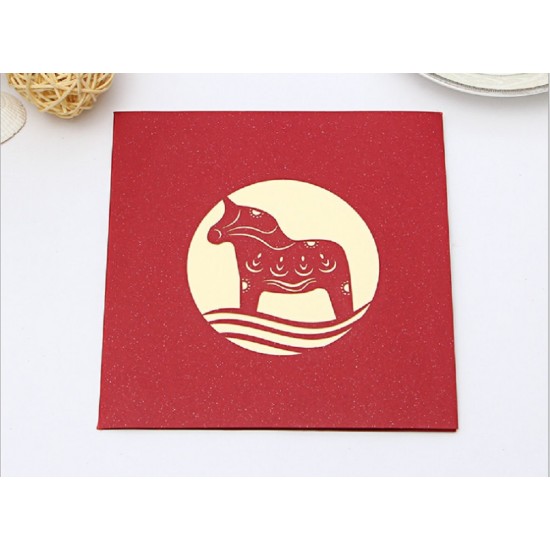 Handmade 3d Pop Up Popup Greeting Card Swedish Dala Horse Dalecarlian Horse Red Birthday, Anniversary, Wedding Anniversary, Father's Day, Mother's Day, Halloween, Christmas, New Year Eve, Graduation, Move Home, Housewarming, Change Job, Valentines Day Gif