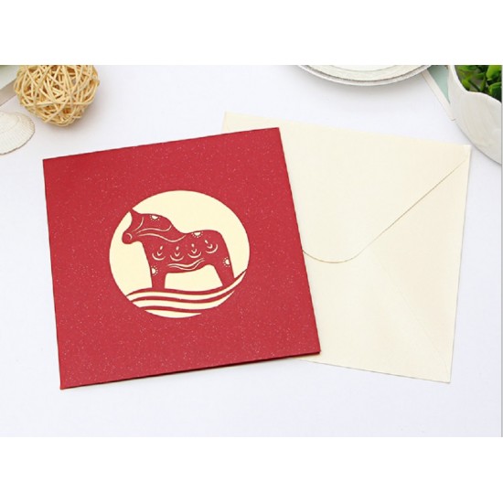 Handmade 3d Pop Up Popup Greeting Card Swedish Dala Horse Dalecarlian Horse Red Birthday, Anniversary, Wedding Anniversary, Father's Day, Mother's Day, Halloween, Christmas, New Year Eve, Graduation, Move Home, Housewarming, Change Job, Valentines Day Gif