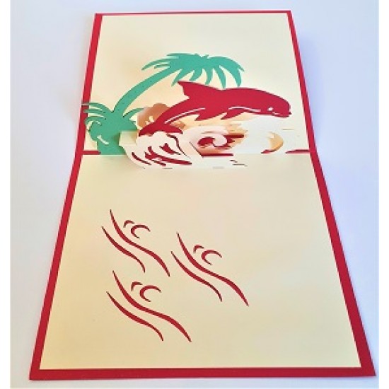 Handmade 3d Pop Up Birthday Card Dolphin Mammal Palm Tree Seawave Ocean Wedding Anniversary Holiday Valentines Graduation Island Party Gifts