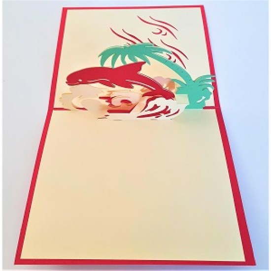 Handmade 3d Pop Up Birthday Card Dolphin Mammal Palm Tree Seawave Ocean Wedding Anniversary Holiday Valentines Graduation Island Party Gifts