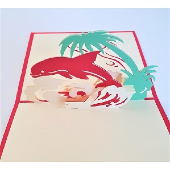 Handmade 3d Pop Up Birthday Card Dolphin Mammal Palm Tree Seawave Ocean Wedding Anniversary Holiday Valentines Graduation Island Party Gifts