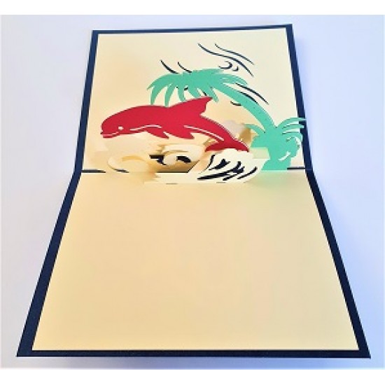 Handmade 3d Pop Up Birthday Card Dolphin Mammal Palm Tree Seawave Ocean Wedding Anniversary Holiday Valentines Graduation Island Party Gifts