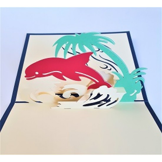 Handmade 3d Pop Up Birthday Card Dolphin Mammal Palm Tree Seawave Ocean Wedding Anniversary Holiday Valentines Graduation Island Party Gifts