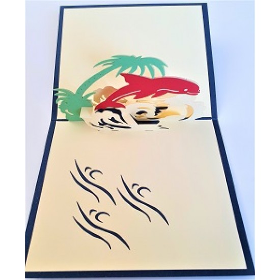 Handmade 3d Pop Up Birthday Card Dolphin Mammal Palm Tree Seawave Ocean Wedding Anniversary Holiday Valentines Graduation Island Party Gifts