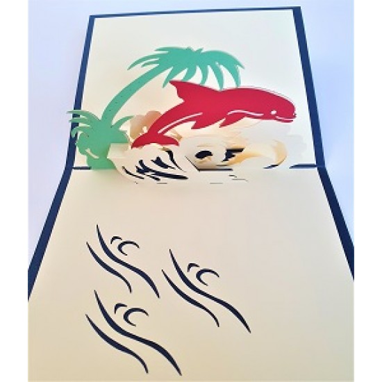 Handmade 3d Pop Up Birthday Card Dolphin Mammal Palm Tree Seawave Ocean Wedding Anniversary Holiday Valentines Graduation Island Party Gifts