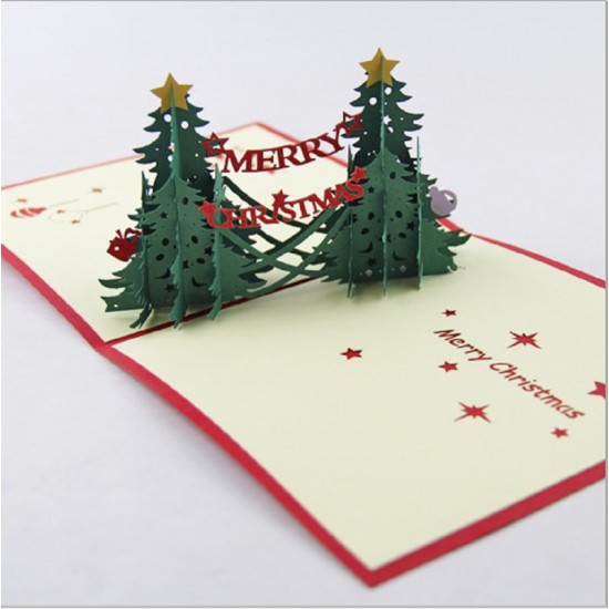 Handmade Origami Paper Craft Paperart 3d Popup Pop Up Two Xmas Christmas Card Pine Tree Greeting Card