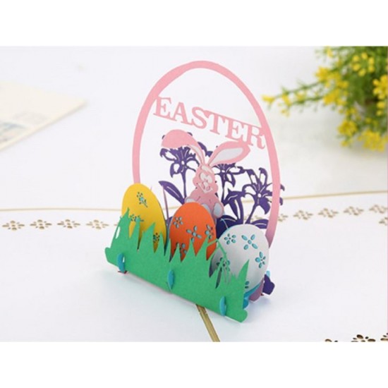 Handmade 3d Pop Up Easter Card Rabbit Festival Eggs Papercraft Origami Kirigami Best Friend Family Love Laser Cut Gift Country Vintage Party,greeting Card