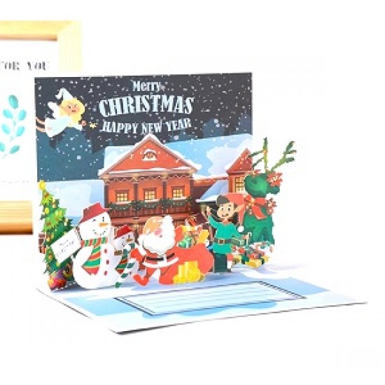 Handmade 3D Pop up Xmas Card Merry Christmas Happy New Year Santa Claus Reindeer Snowman Elf Penguin Angel House Gift Seasonal Greetings Celebrations Card