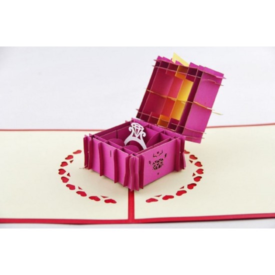 Handmade 3d Pop Up Card Engagement Ring Marriage Proposal Life Commitment Pink Red Jewellery Box Birthday Valentines Day Wedding Anniversary