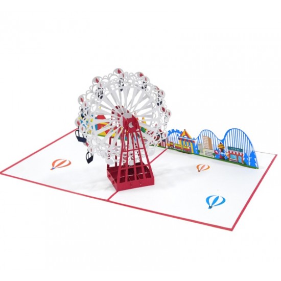 Handmade 3d Pop Up Birthday Card Kids Party Ferris Wheel Vintage Funfair Carnival Greeting Card Papercraft Origami Kirigami Wedding Aniversary Valentines