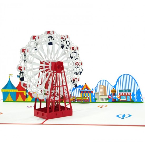 Handmade 3d Pop Up Birthday Card Kids Party Ferris Wheel Vintage Funfair Carnival Greeting Card Papercraft Origami Kirigami Wedding Aniversary Valentines