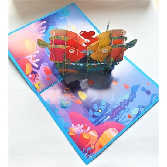 Handmade 3D pop up card fish kisses birthday wedding anniversary Valentine's day engagement big day marriage proposal gift