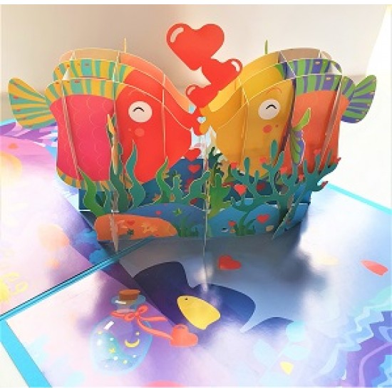 Handmade 3D pop up card fish kisses birthday wedding anniversary Valentine's day engagement big day marriage proposal gift