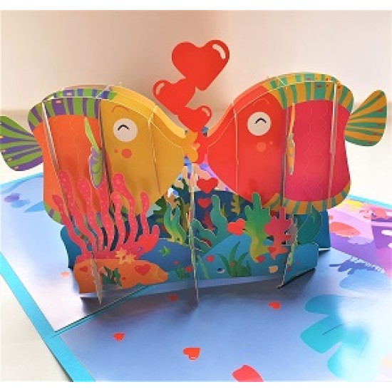 Handmade 3D pop up card fish kisses birthday wedding anniversary Valentine's day engagement big day marriage proposal gift