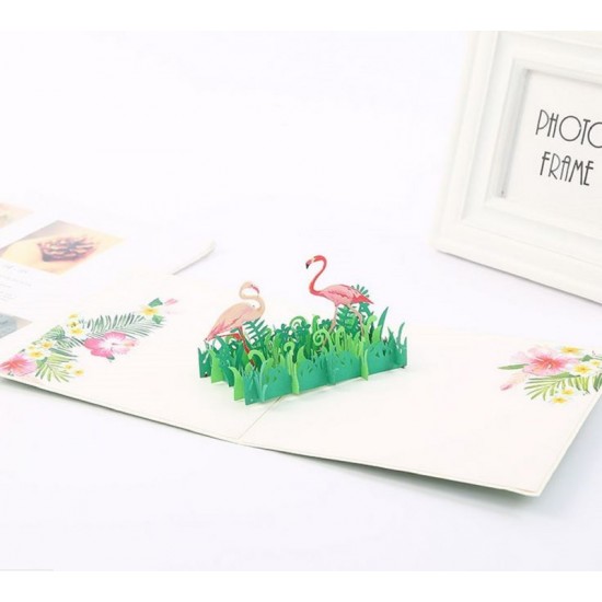 Handmade 3d Pop Up Birthday Card Wedding Anniversary Valentines Mother's Day Engagement Holiday Country Garden Wild Life Flamingo Invitation