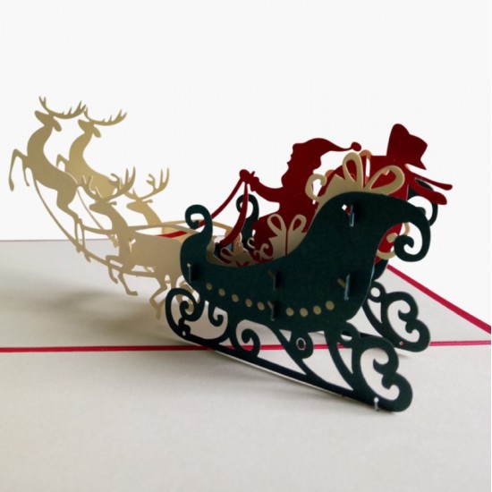 Handmade 3d Popup Christmas Card Flying Reindeer Santa Claus Greeting Card Night Express Gift Delivery Silent Night Eve Lapland Mythology Party Invitation