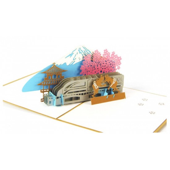 Handmade 3d Pop Up Card Japan Fuji Mountain Sumo Warriors High Speed Railway Train Sakura Cherry Blossom Gazebo Wedding Anniversary Valentines Day Father's Day Mother's Day Greeting