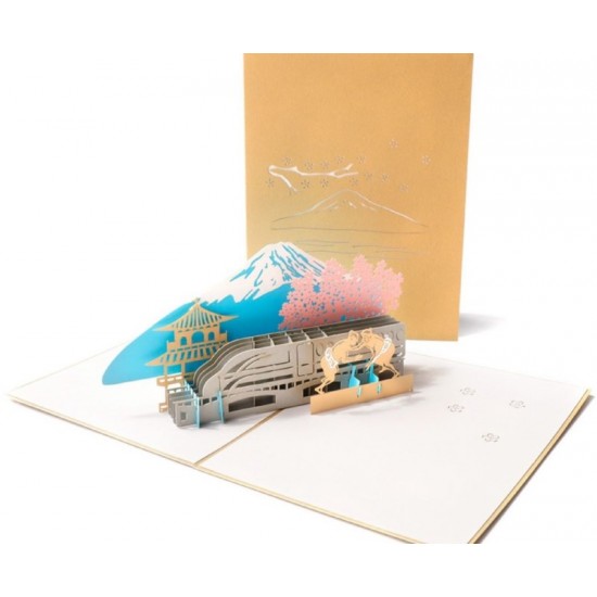 Handmade 3d Pop Up Card Japan Fuji Mountain Sumo Warriors High Speed Railway Train Sakura Cherry Blossom Gazebo Wedding Anniversary Valentines Day Father's Day Mother's Day Greeting