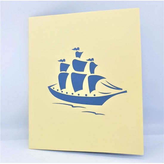 Handmade 3D Pop Up Card Vintage Blue White Galleon Boat Ship Vessel Birthday,father's Day,wedding Anniversary,graduation,valentine's Day Gift