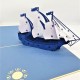 Handmade 3D Pop Up Card Vintage Blue White Galleon Boat Ship Vessel Birthday,father's Day,wedding Anniversary,graduation,valentine's Day Gift