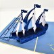 Handmade 3D Pop Up Card Vintage Blue White Galleon Boat Ship Vessel Birthday,father's Day,wedding Anniversary,graduation,valentine's Day Gift