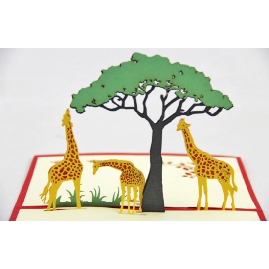 Handmade 3d Pop Up Giraffe card Birthday Father's Day Mother's Day Wedding Anniversary Valentines Baby Birth Shower Holiday Leaving New Home Africa