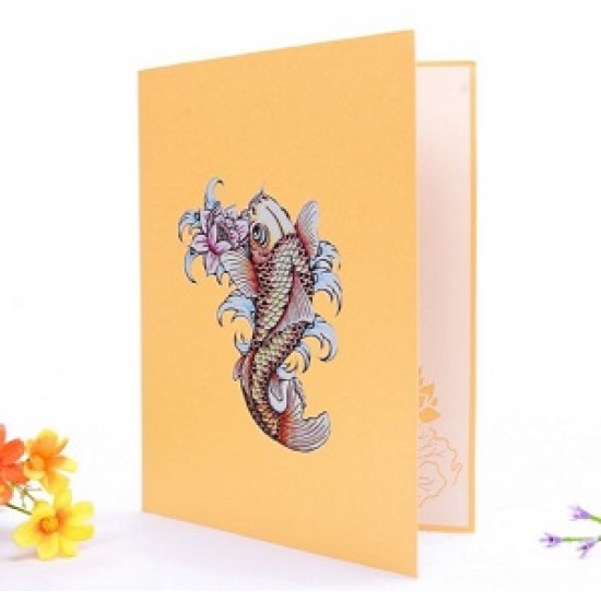 Handmade 3D Pop Up Card Gold Fish birthday Mother's Day Anniversary New Home New Pet Good Luck Chinese New Year