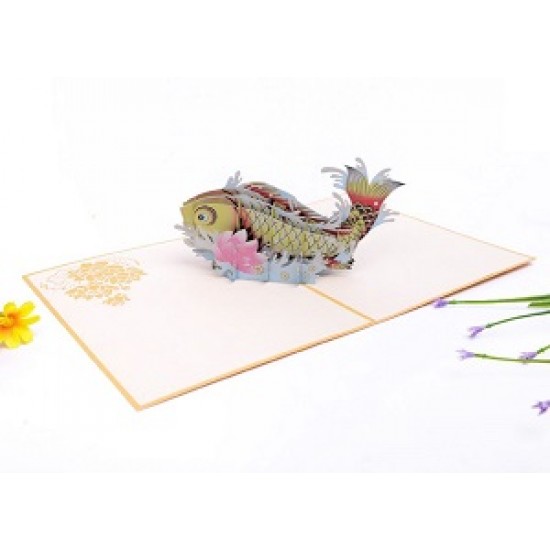 Handmade 3D Pop Up Card Gold Fish birthday Mother's Day Anniversary New Home New Pet Good Luck Chinese New Year