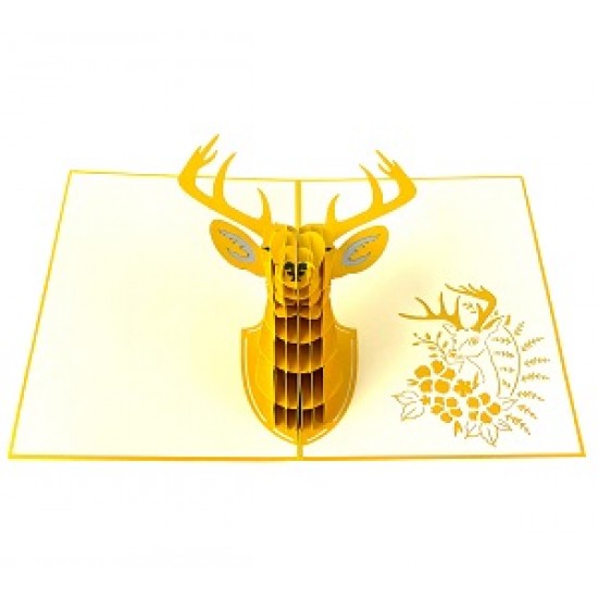 BC Worldwide Ltd handmade 3D pop up Christmas card gold reindeer seasonal greetings, blank card, celebrations card, Xmas gift, decorations, ornaments