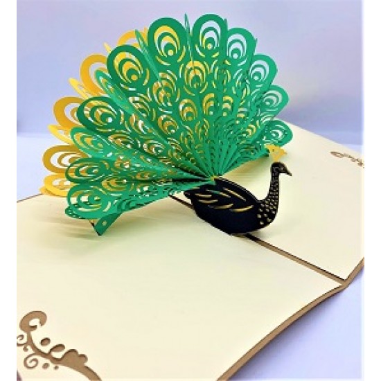 Handmade 3d Pop Up Card Green Peacock Happy Birthday Father's Day Wedding Anniversary Valentine's Day Stag Night Hen Party Gift