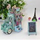 4D pop up card Festooned Vehicle Flower Van Truck Cart Birthday Card Paris Vintage Street Market Vendor Sunflower Rose Bouquet Garden