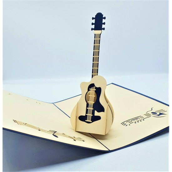 Handmade 3D Pop Up Card Guitar Happy Birthday Wedding Anniversary Valentine's Day Father's Day Graduation Blank Greetings Music Gift