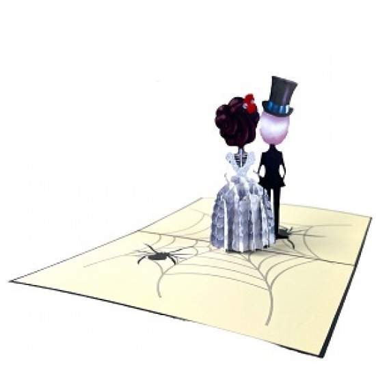 Handmade 3D Pop Up Halloween Card, Gothic Spider Noble Vintage Wedding Couple Skelton Bride Groom,Seasonal Greetings,Celebrations Card