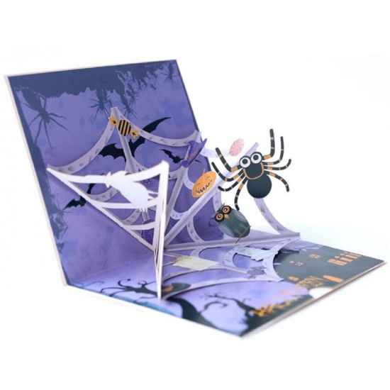 Handmade 3d Pop Up Halloween Card Spider Web Bat Tomb Haunted House Greeting Card Kid Child Origami Papercraft Gift