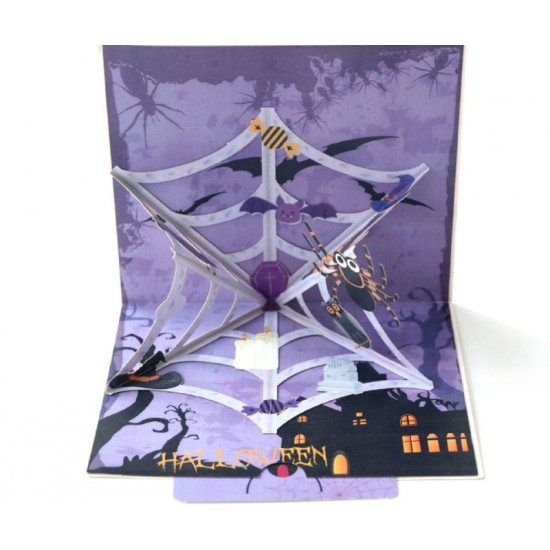 Handmade 3d Pop Up Halloween Card Spider Web Bat Tomb Haunted House Greeting Card Kid Child Origami Papercraft Gift