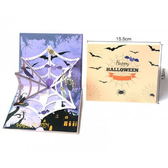 Handmade 3d Pop Up Halloween Card Spider Web Bat Tomb Haunted House Greeting Card Kid Child Origami Papercraft Gift