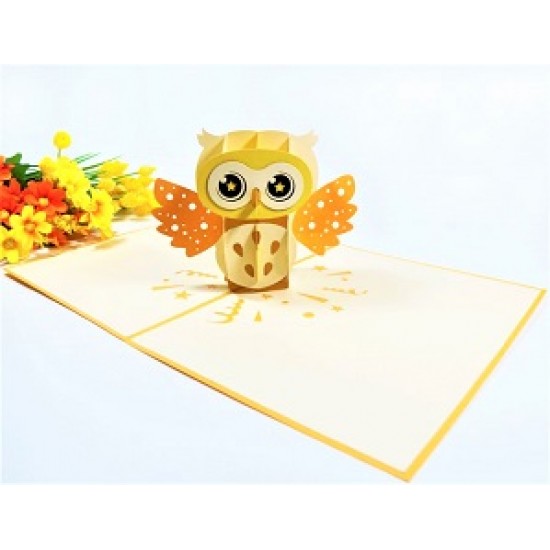 Handmade 3d Pop Up Card Owl Happy Bird Birthday, Wedding Anniversary, Valentine's Day, Father's Day, Mother's Day, Baby Birth, New baby, Retirement