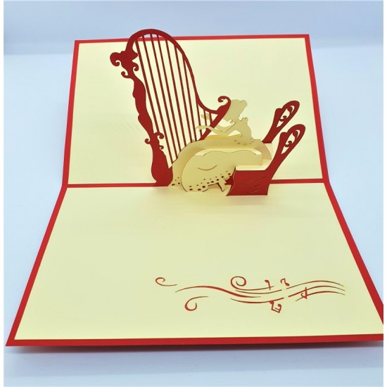 Handmade 3d Pop Up Card Harp Lady Musician Birthday Wedding Anniversary Mother's Day Bridal Shower Valentine's Day Housewarming Garden Party