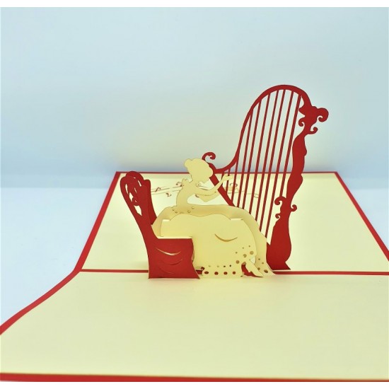 Handmade 3d Pop Up Card Harp Lady Musician Birthday Wedding Anniversary Mother's Day Bridal Shower Valentine's Day Housewarming Garden Party