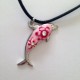 Handmade Ceramic Pink Silver Dolphin Flower Rhinestone Charm Pendant Necklace Birthday Graduation Anniversary Mother's Day Christmas Valentines Day Gift For Her